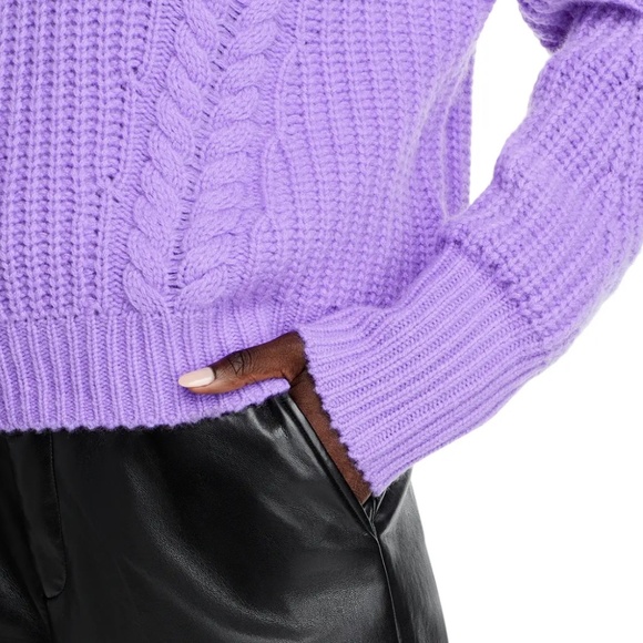 Luxurious 100% Cashmere Crewneck Cable Knit Sweater By Aqua in purple - Picture 2 of 6